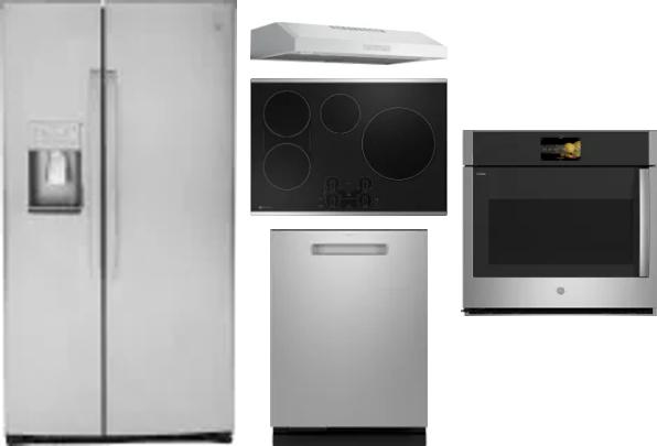 5 Piece Package Includes Refrigerator, Cooktop, Wall Oven, Hood And Dishwasher
